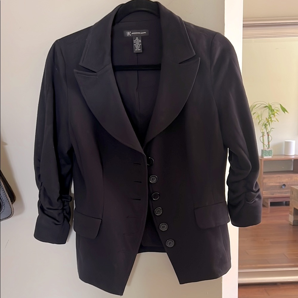 INC International Concepts Black Blazer with Ruched Sleeves